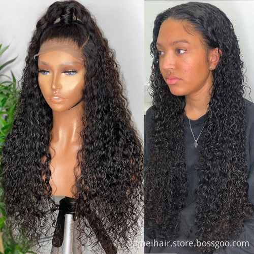 8-40inch water wave lace front wigs virgin human hair water wave Curly 180% density hd lace frontal water wave wig vendor